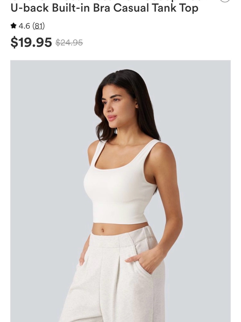 HALARA White Cropped Tank with Built-In Support
